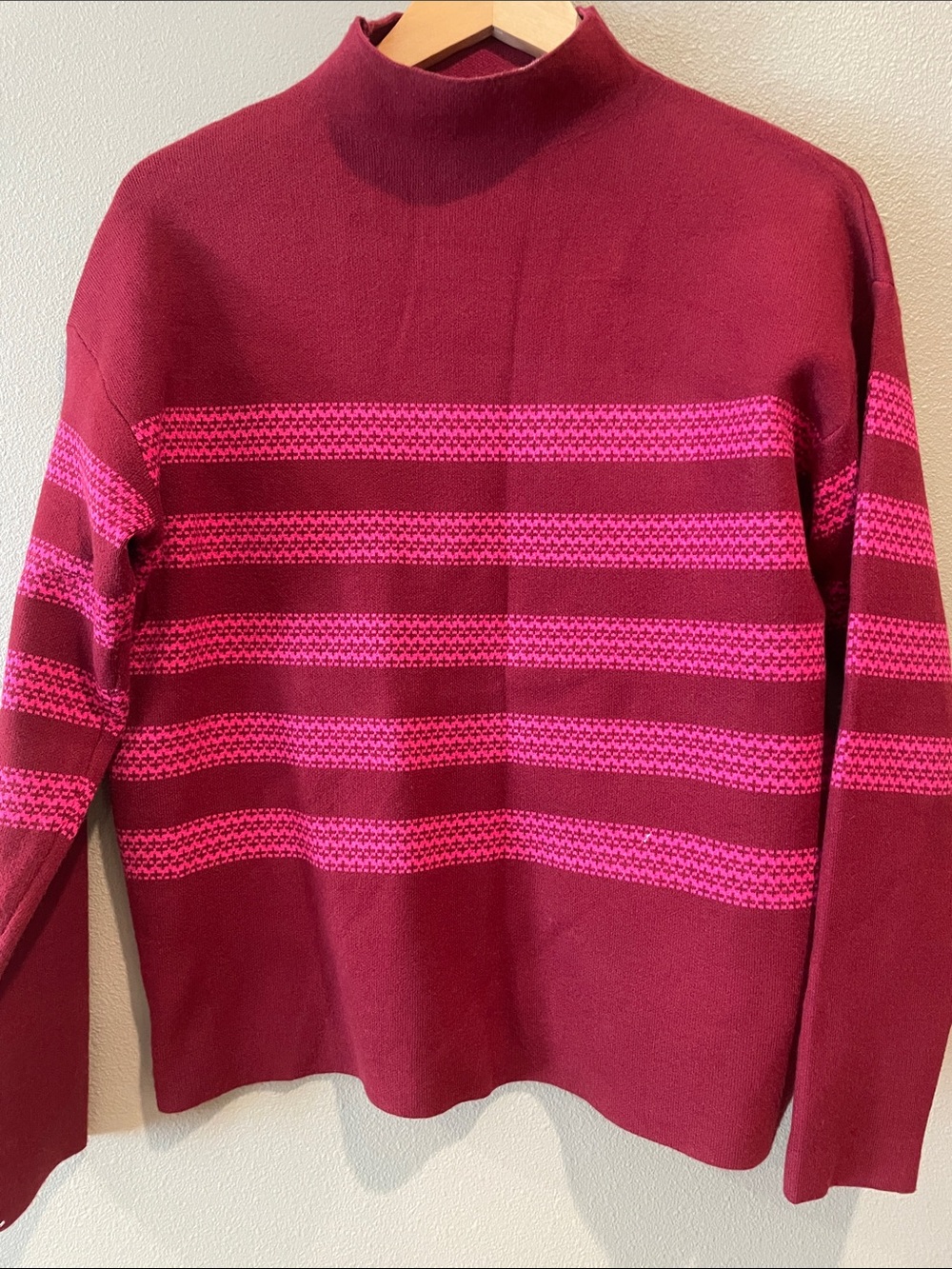Tahari Burgundy and Pink Striped Turtleneck Sweater